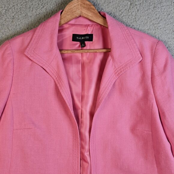 Talbots Womens Blazer 10 Pink Linen Open Classic Work Career Lined Pockets - Picture 6 of 16